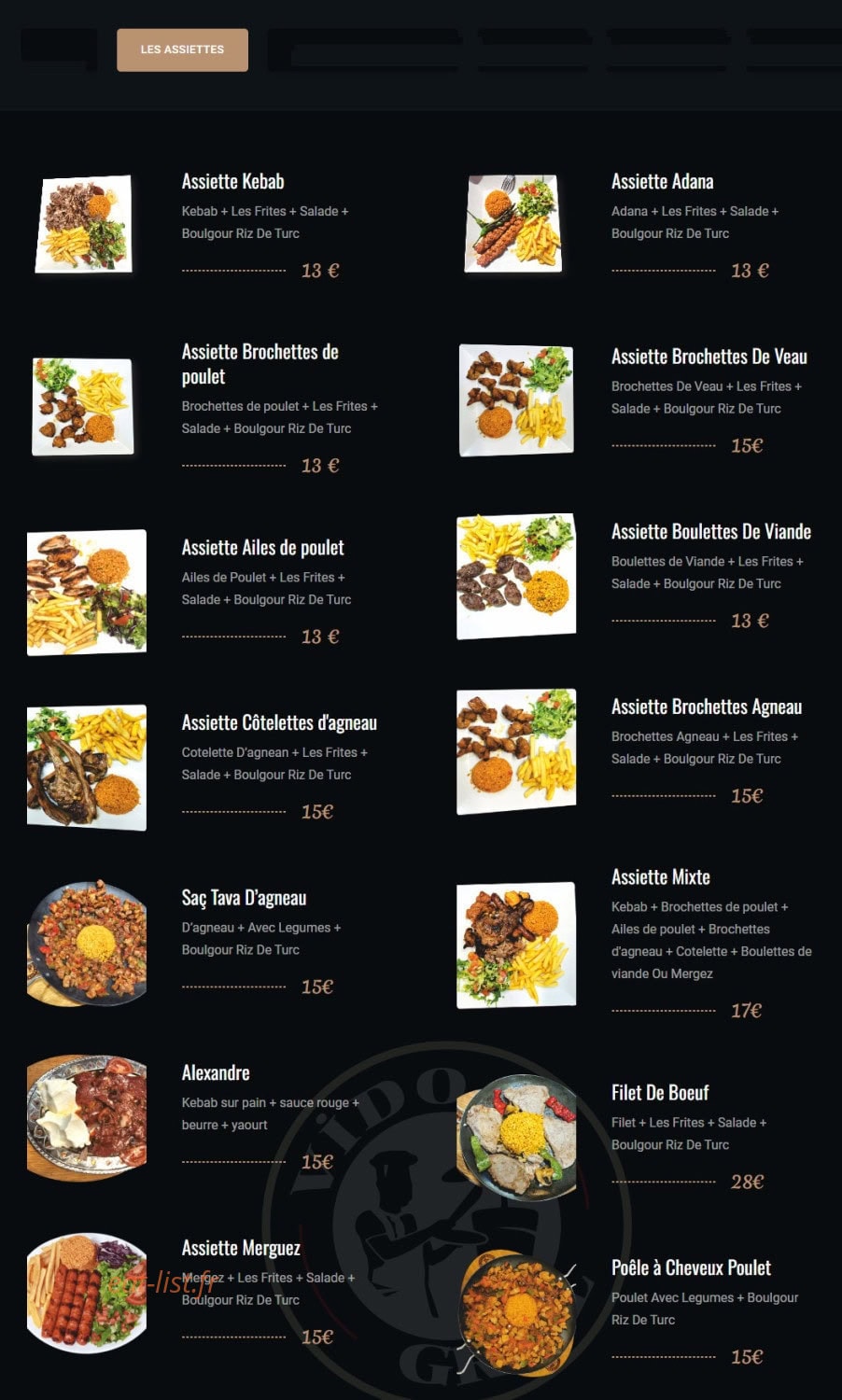 Vido Grill — carte page 1
