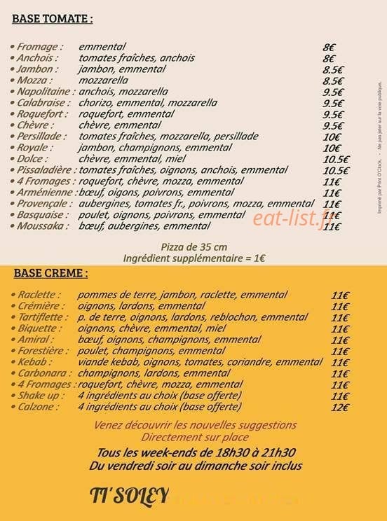 Pizza Ti'Soley — carte page 2