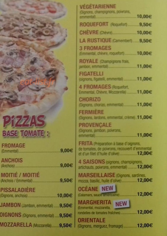 Vinon Pizzas — carte page 1