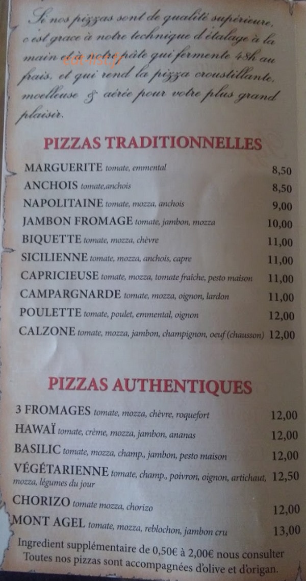 SOS Pizza — carte page 1