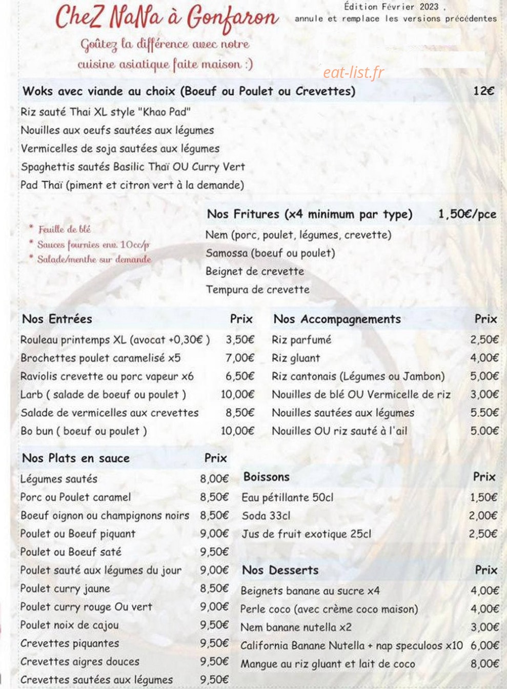Chez Nana — carte page 1