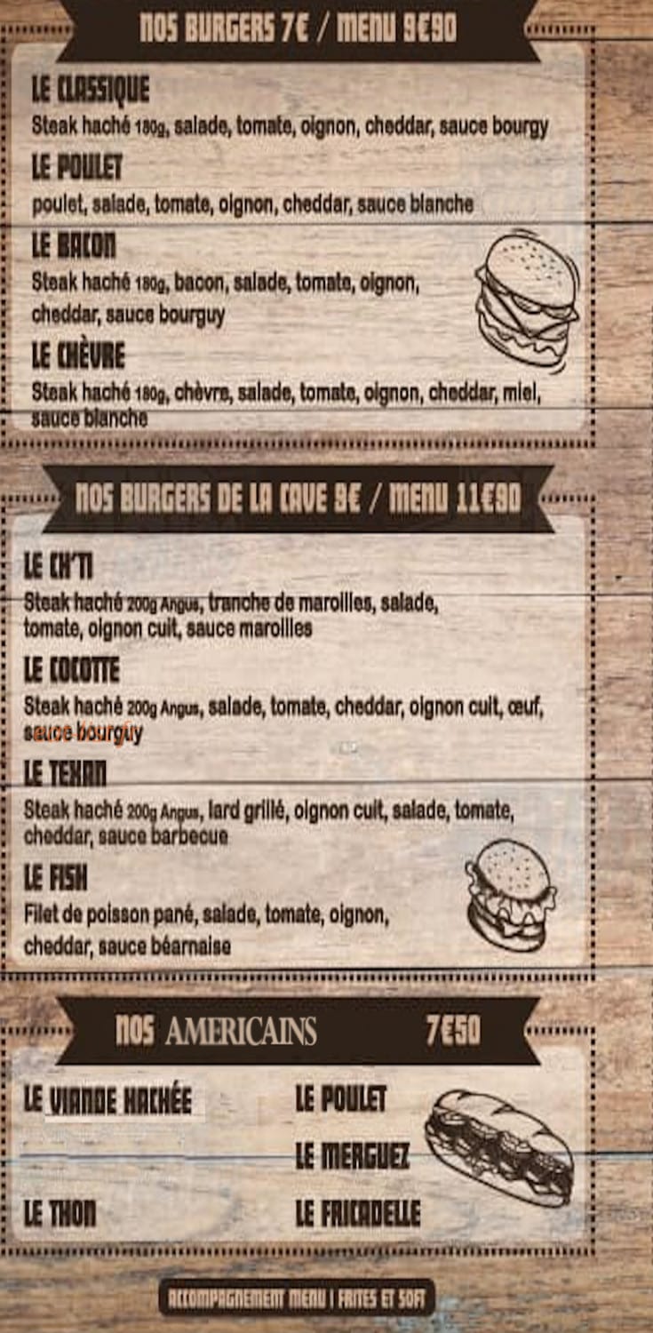 la Cave aux Burgers — carte page 1