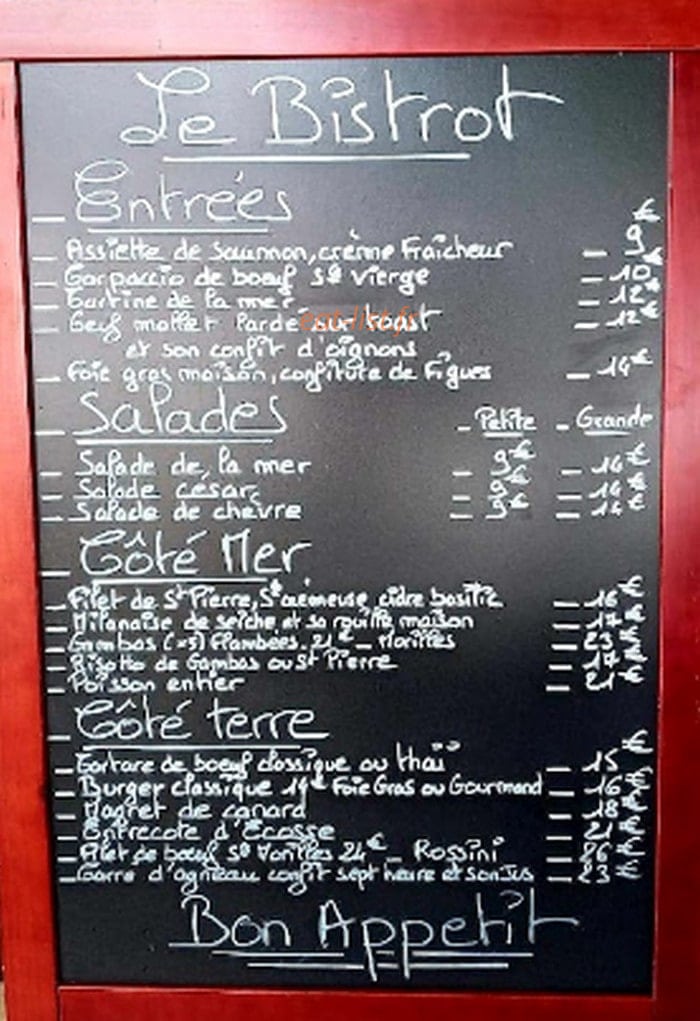 Le Bistrot — carte page 1