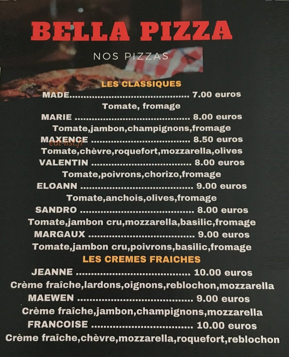 Bella pizza les Ch'tis — carte page 1