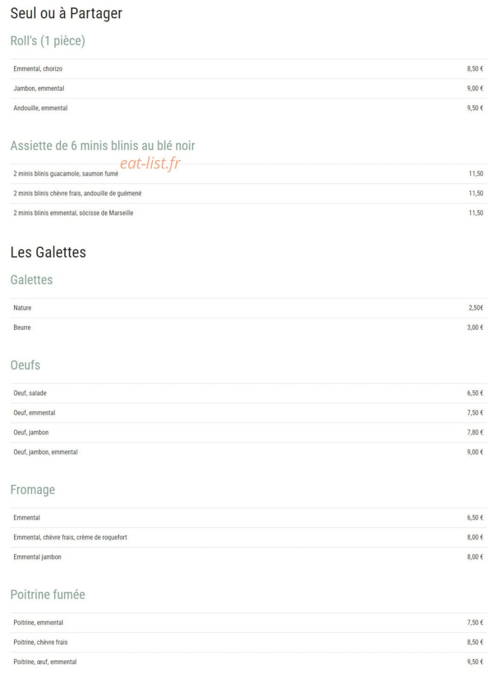 Crêperie l’Évidence — carte page 1