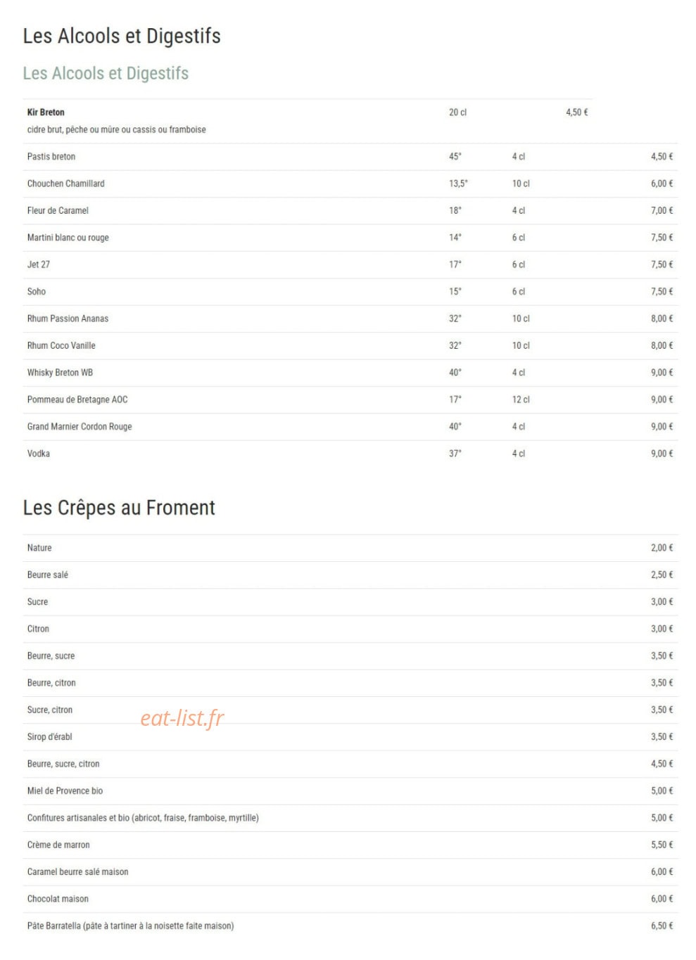 Crêperie l’Évidence — carte page 8