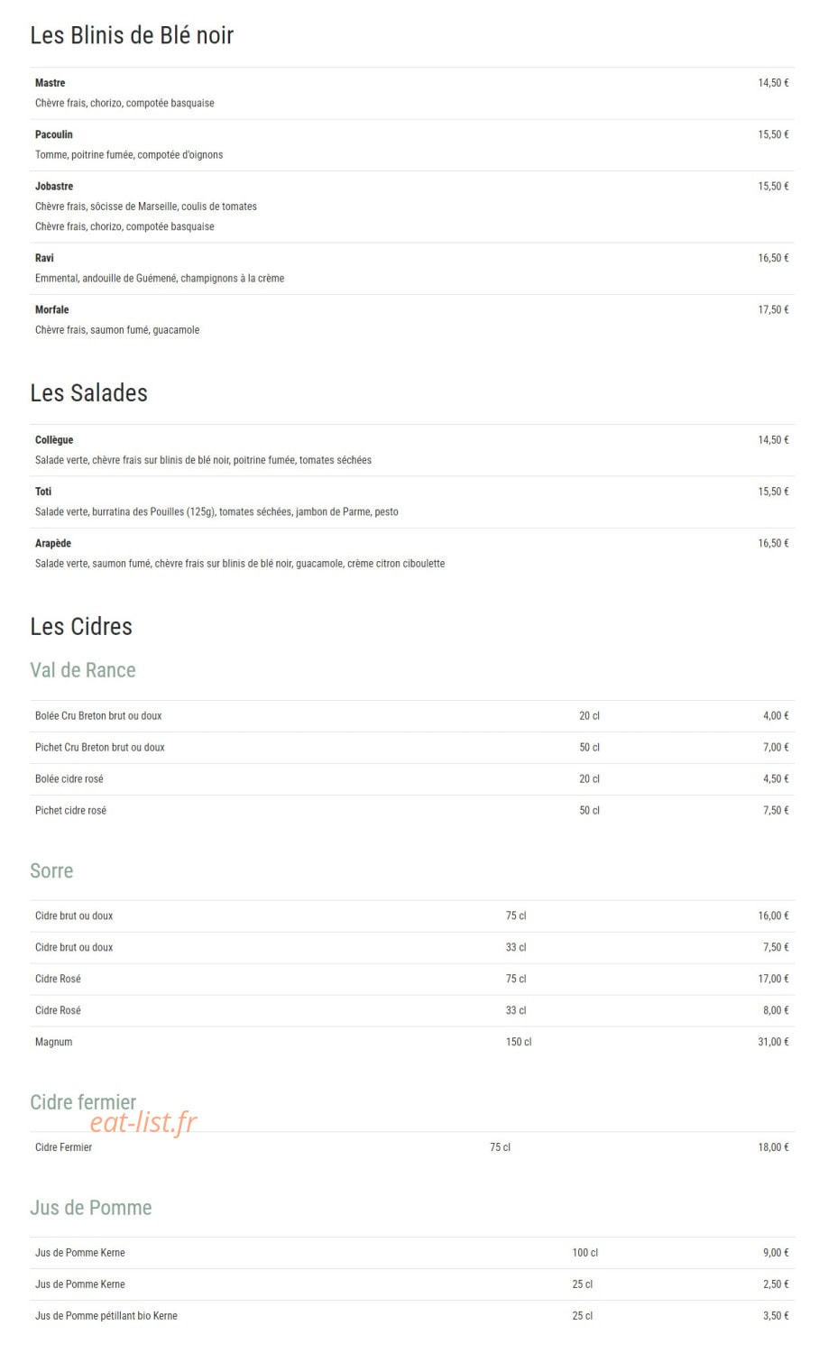 Crêperie l’Évidence — carte page 4