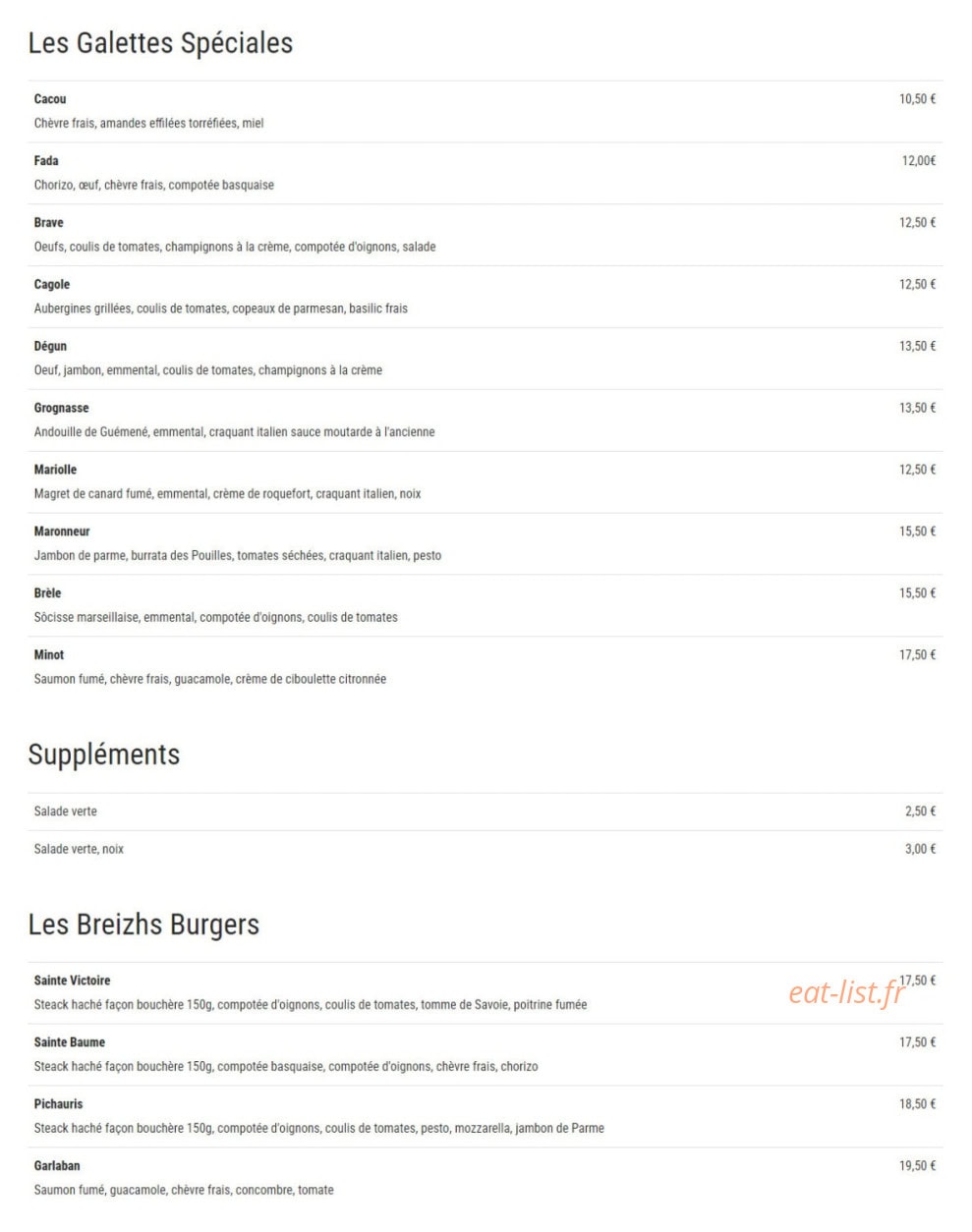 Crêperie l’Évidence — carte page 3