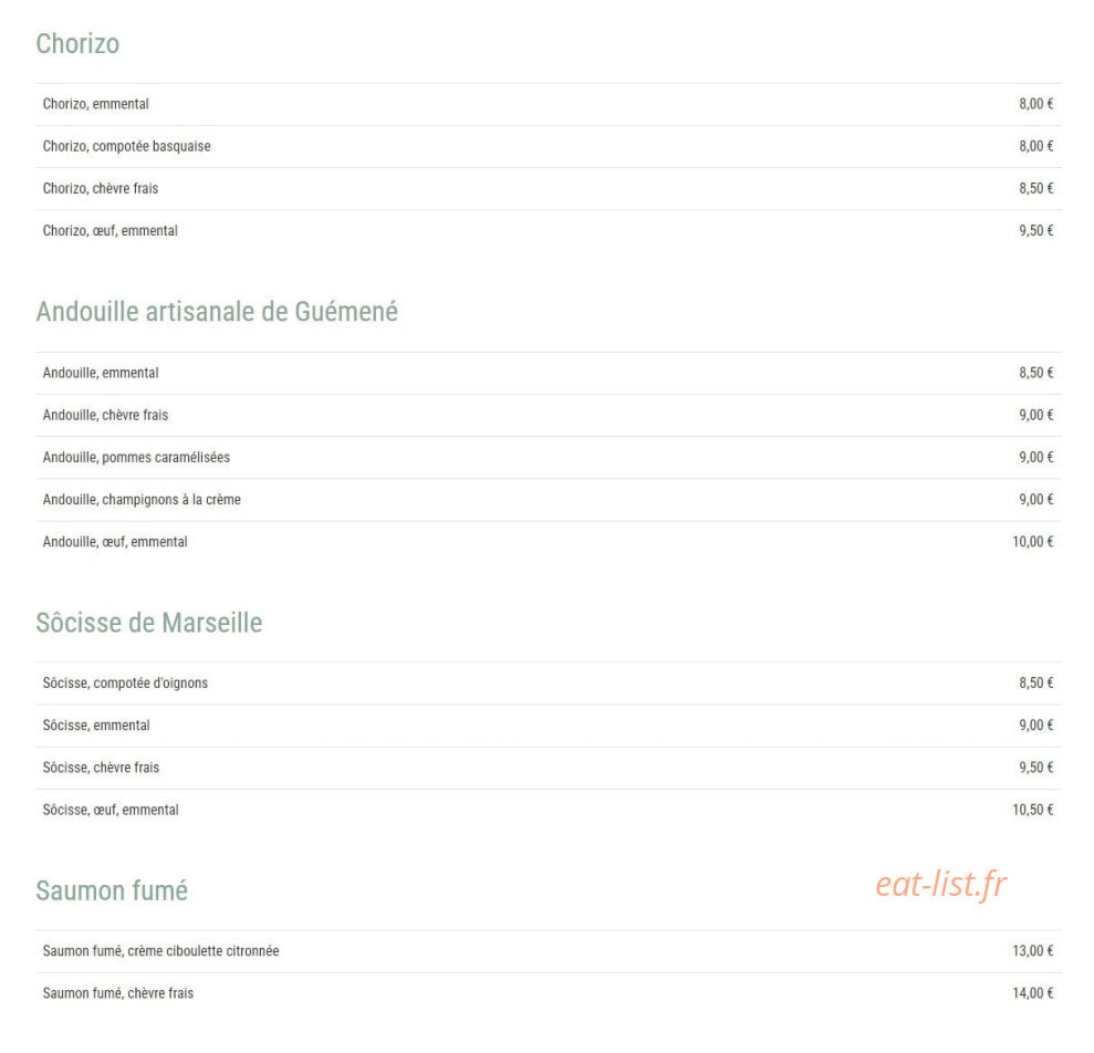 Crêperie l’Évidence — carte page 2