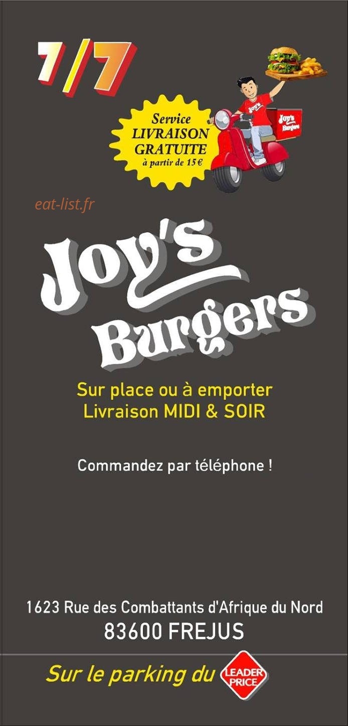 Joy's Pizza — carte page 1