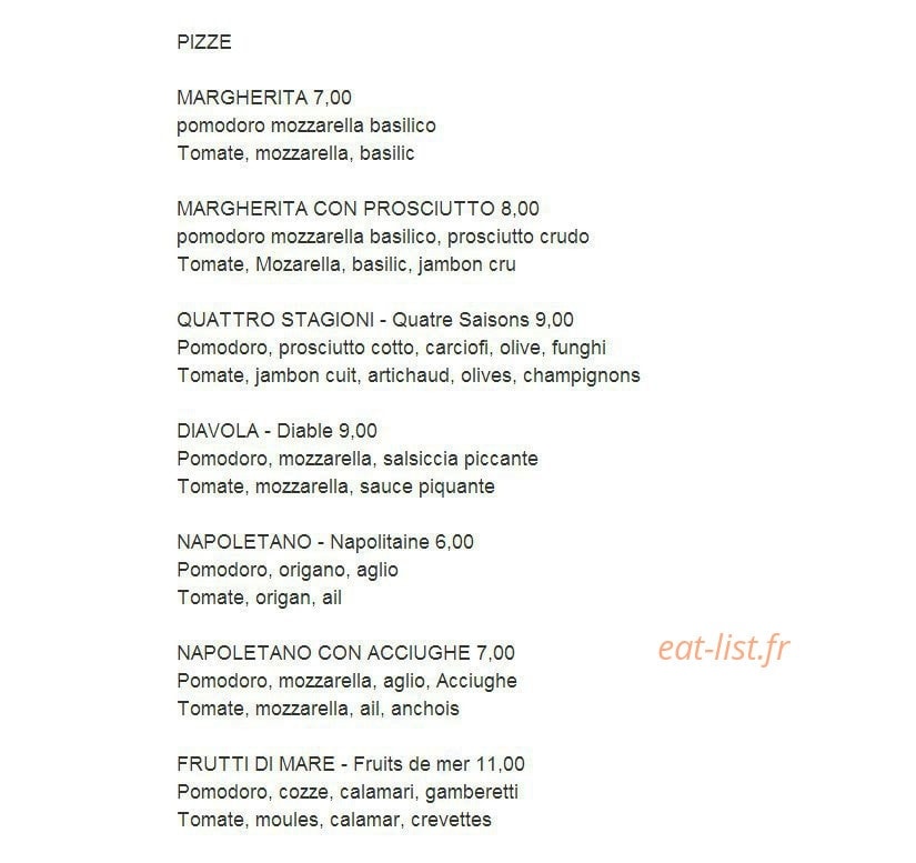La Bella Trattoria — carte page 1