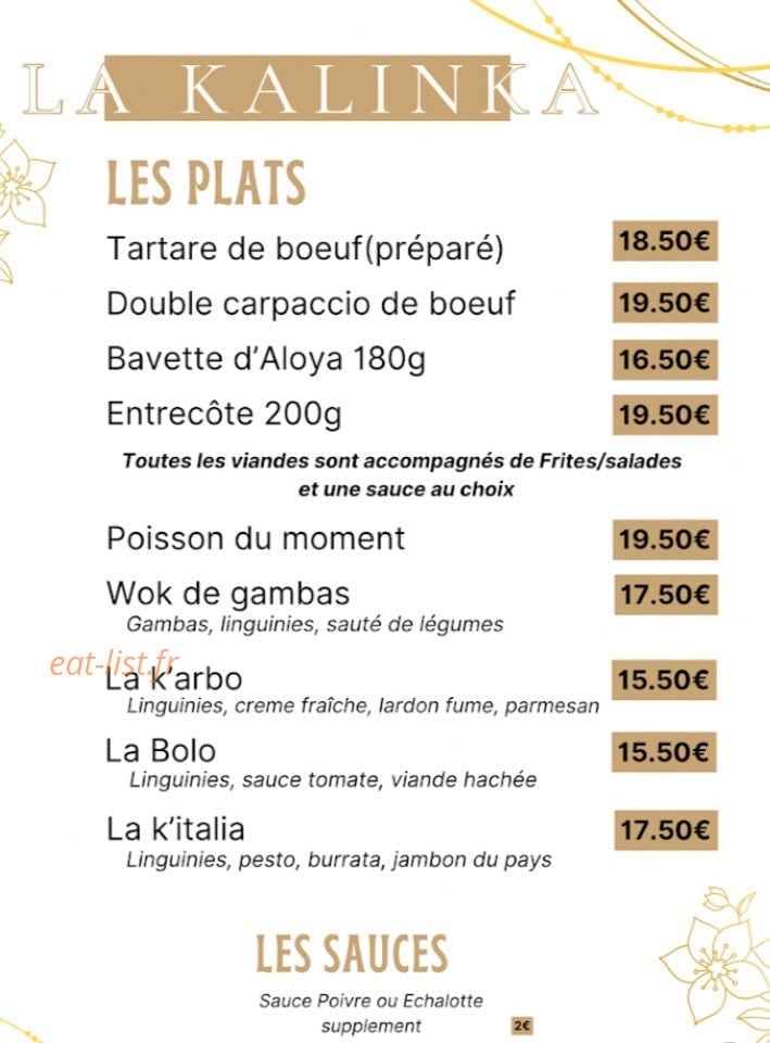 La Kalinka — carte page 2