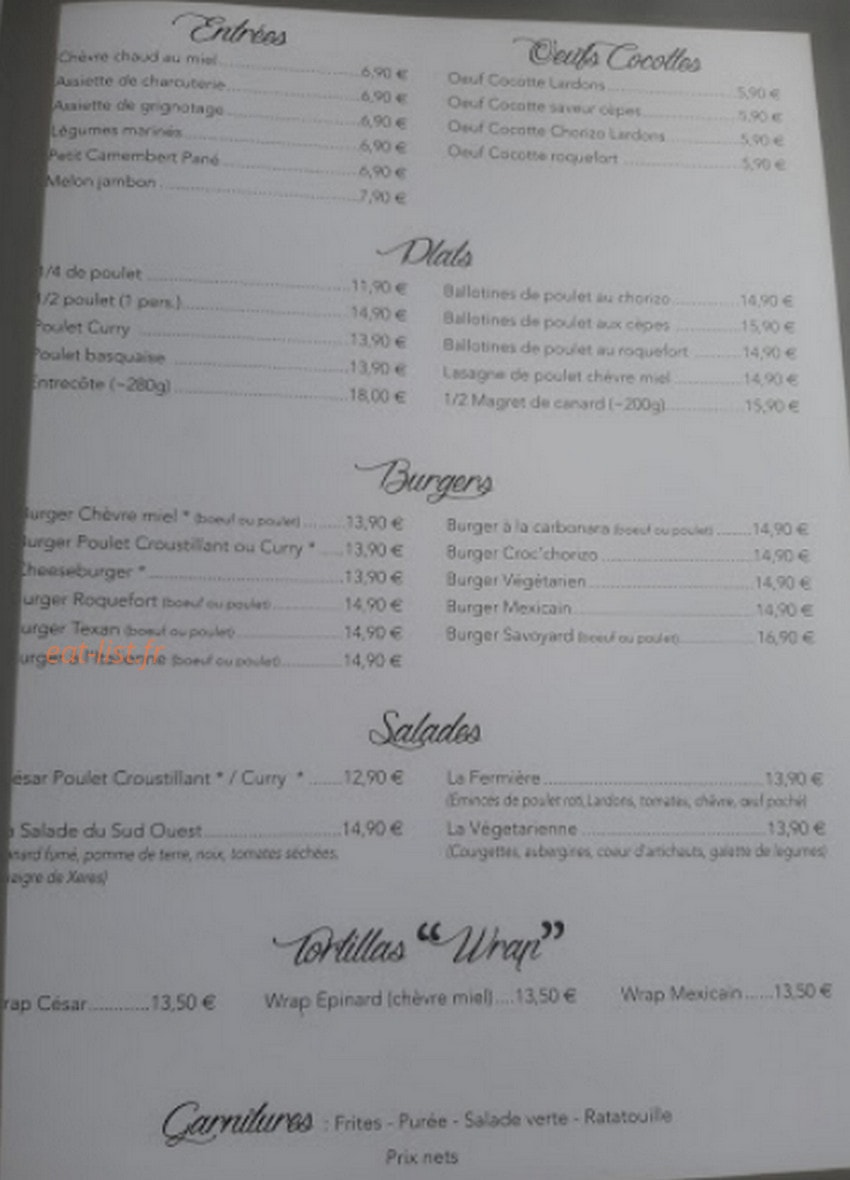 La Maison du Poulet — carte page 1