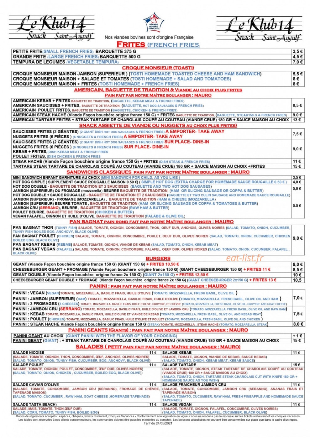 Le Klub 14 — carte page 1