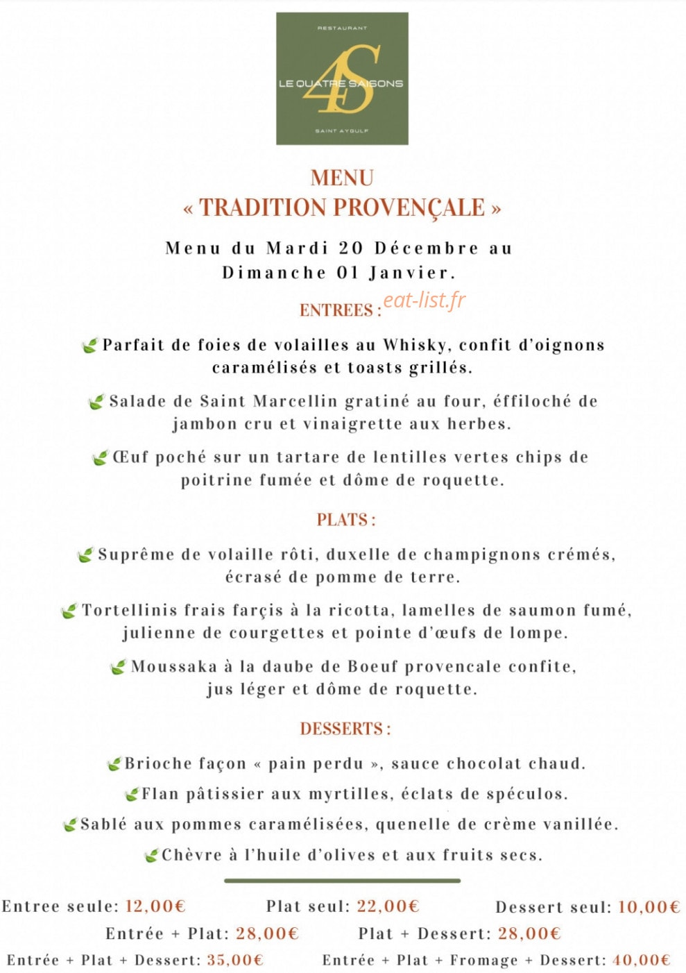 Le Quatre Saisons — carte page 1