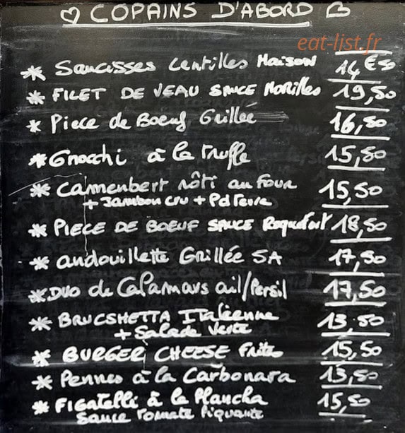 Les Copains D'abord — carte page 1