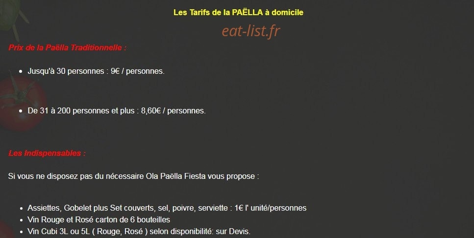 Ola Paella Fiesta — carte page 1