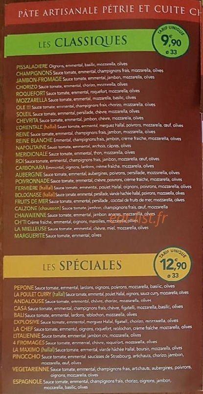 Pizza Casa — carte page 1