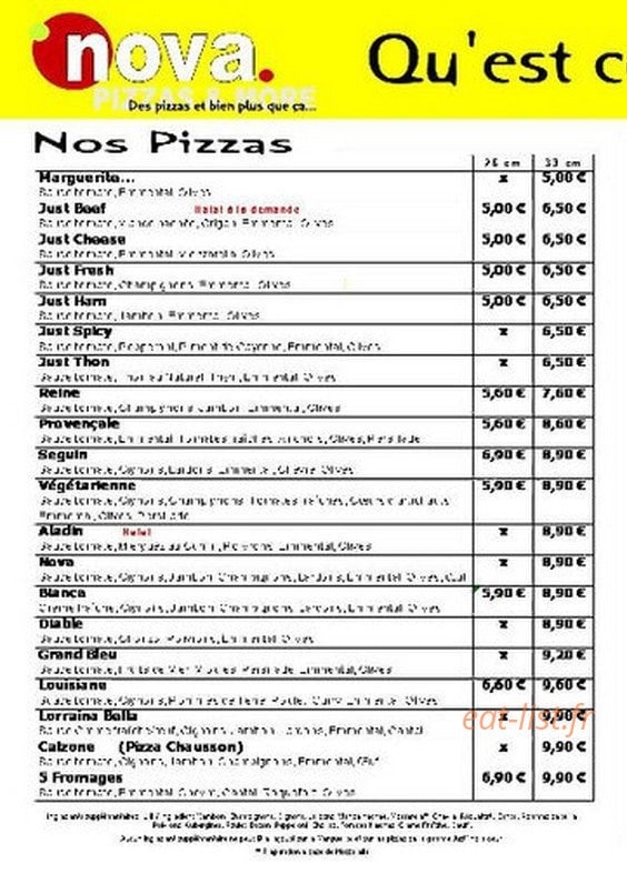 Pizza Nova — carte page 1