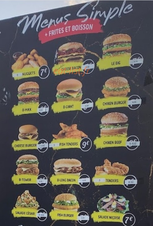 Point burger — carte page 1