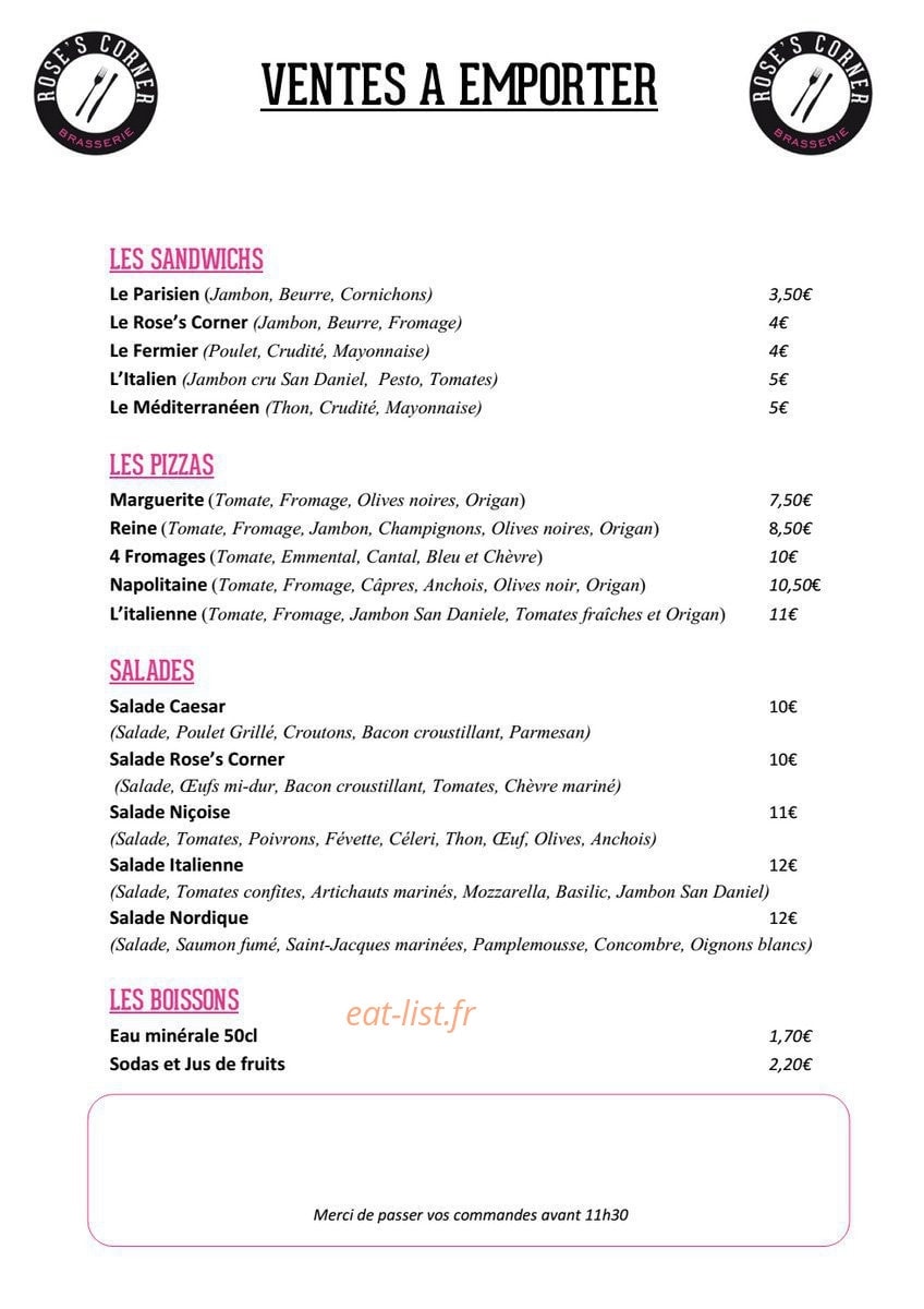 Rose's Corner — carte page 3