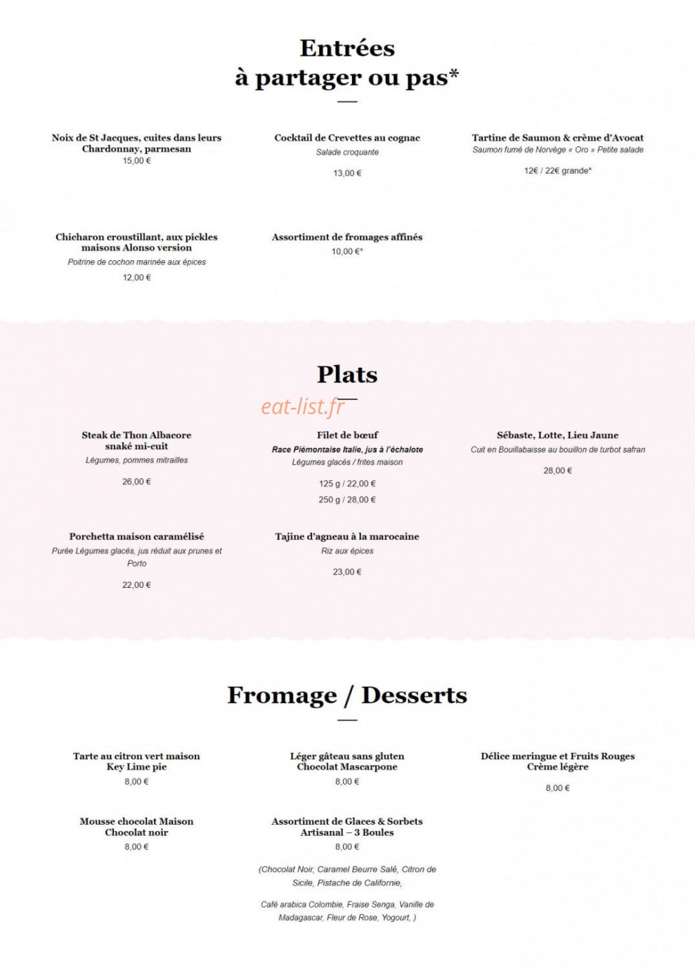 Au relais du Sommelier — carte page 1
