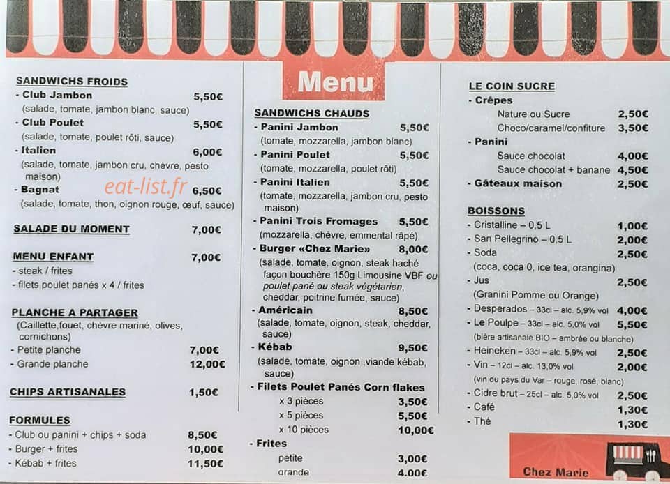 Chez Marie — carte page 1