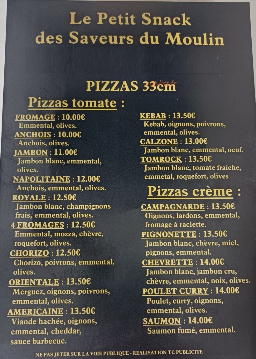 Le petit snack des saveurs du moulin — carte page 2