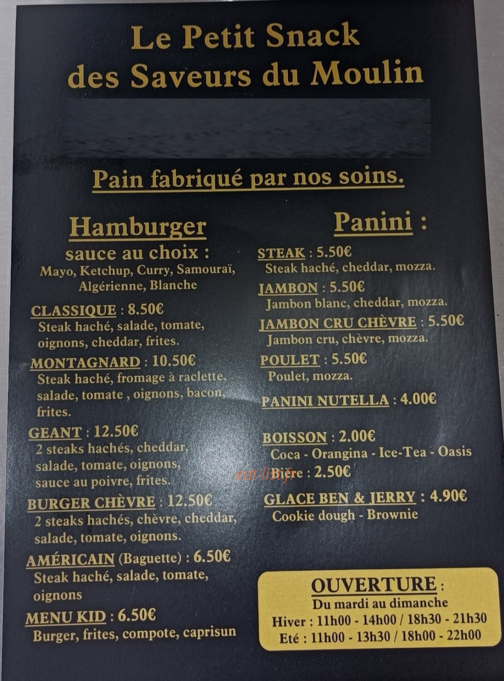 Le petit snack des saveurs du moulin — carte page 1