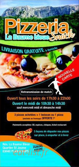 Pizzeria La Baume Bleue — carte page 1