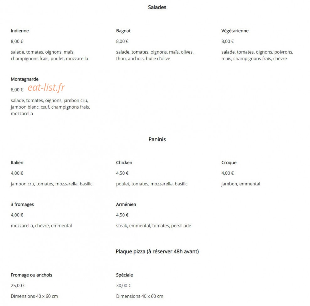 L'Oustaou de la pizza — carte page 6