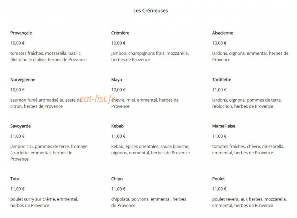 L'Oustaou de la pizza — carte page 2