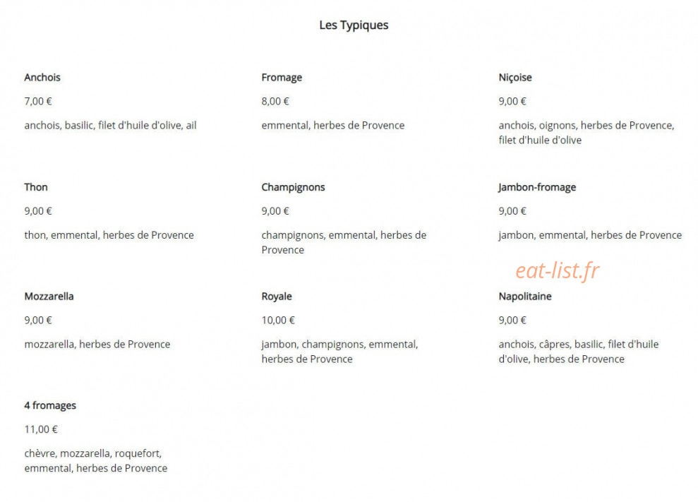 L'Oustaou de la pizza — carte page 1