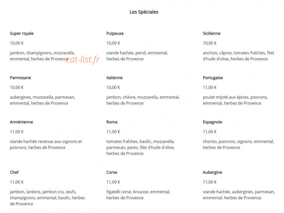 L'Oustaou de la pizza — carte page 3