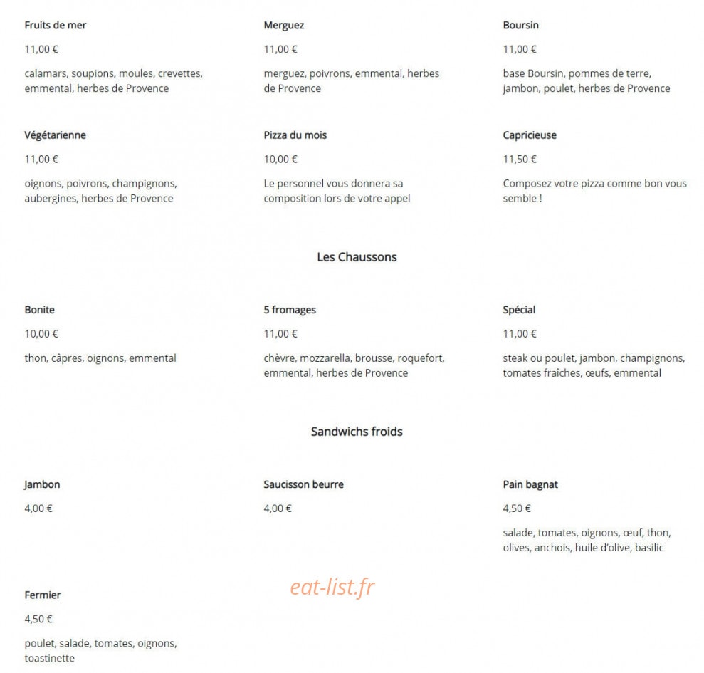 L'Oustaou de la pizza — carte page 4