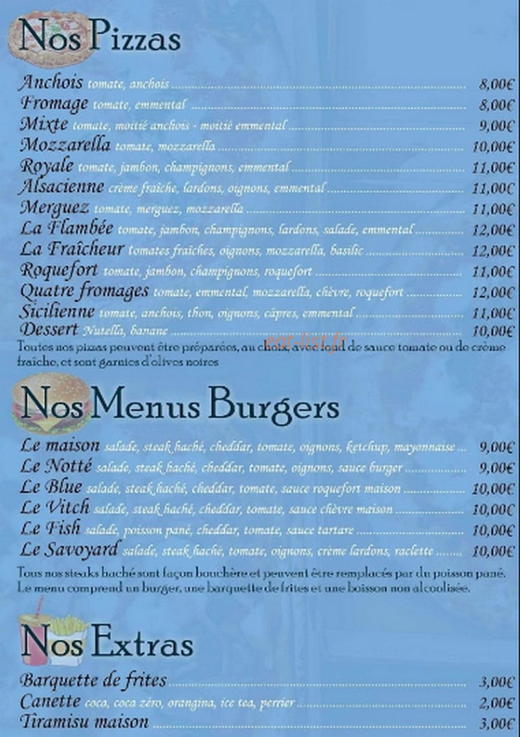 pizzéria La Notté — carte page 2