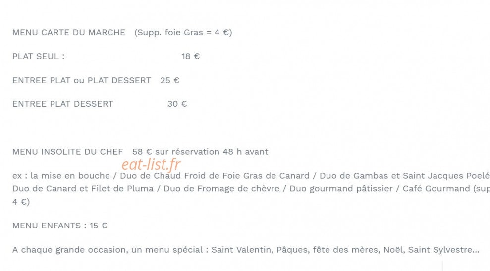 Auberge de la Tuilière — carte page 1
