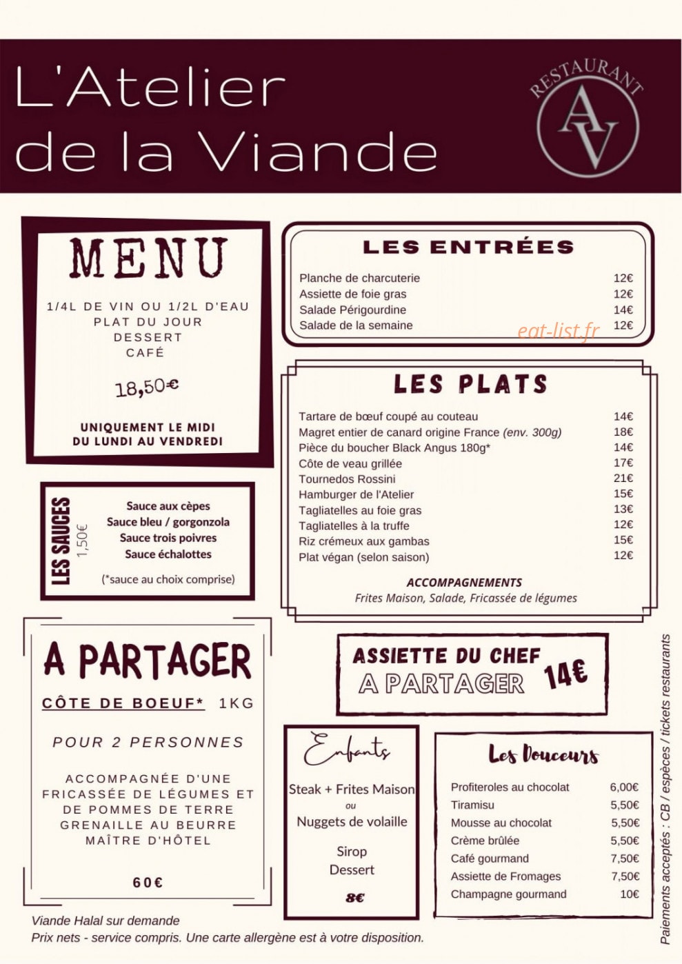 L'Atelier de la Viande — carte page 1