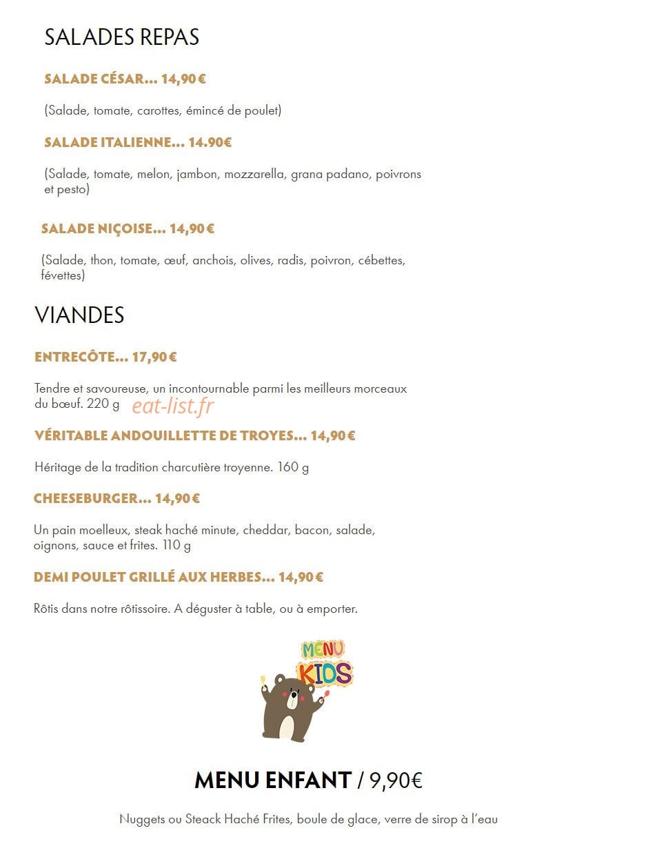 Le Restaurant Du Lac — carte page 1