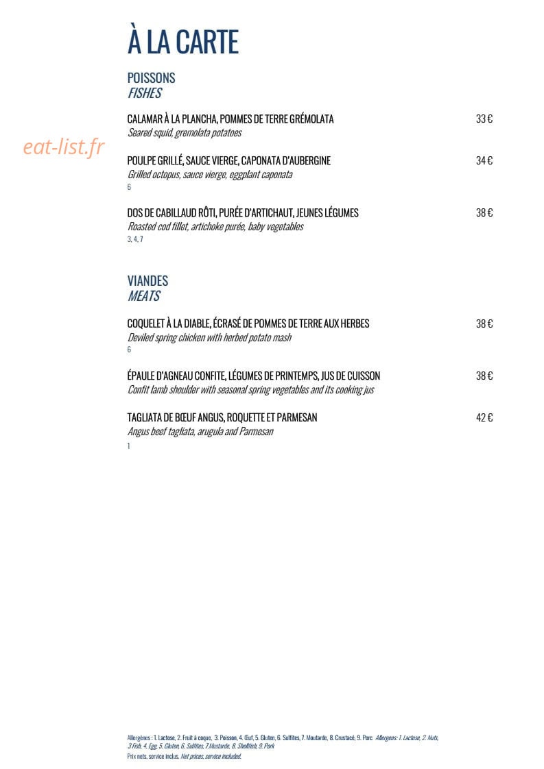 UP restaurant — carte page 3