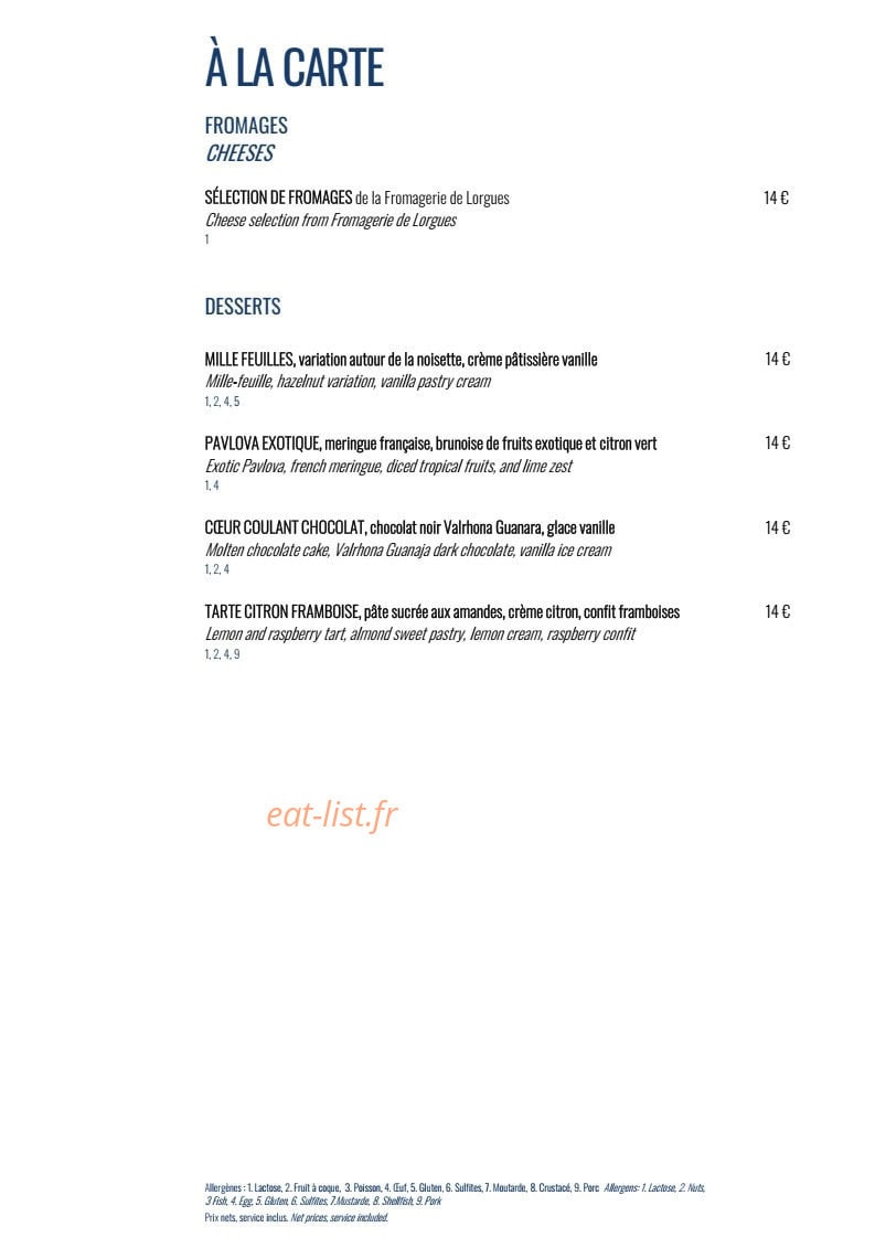 UP restaurant — carte page 4