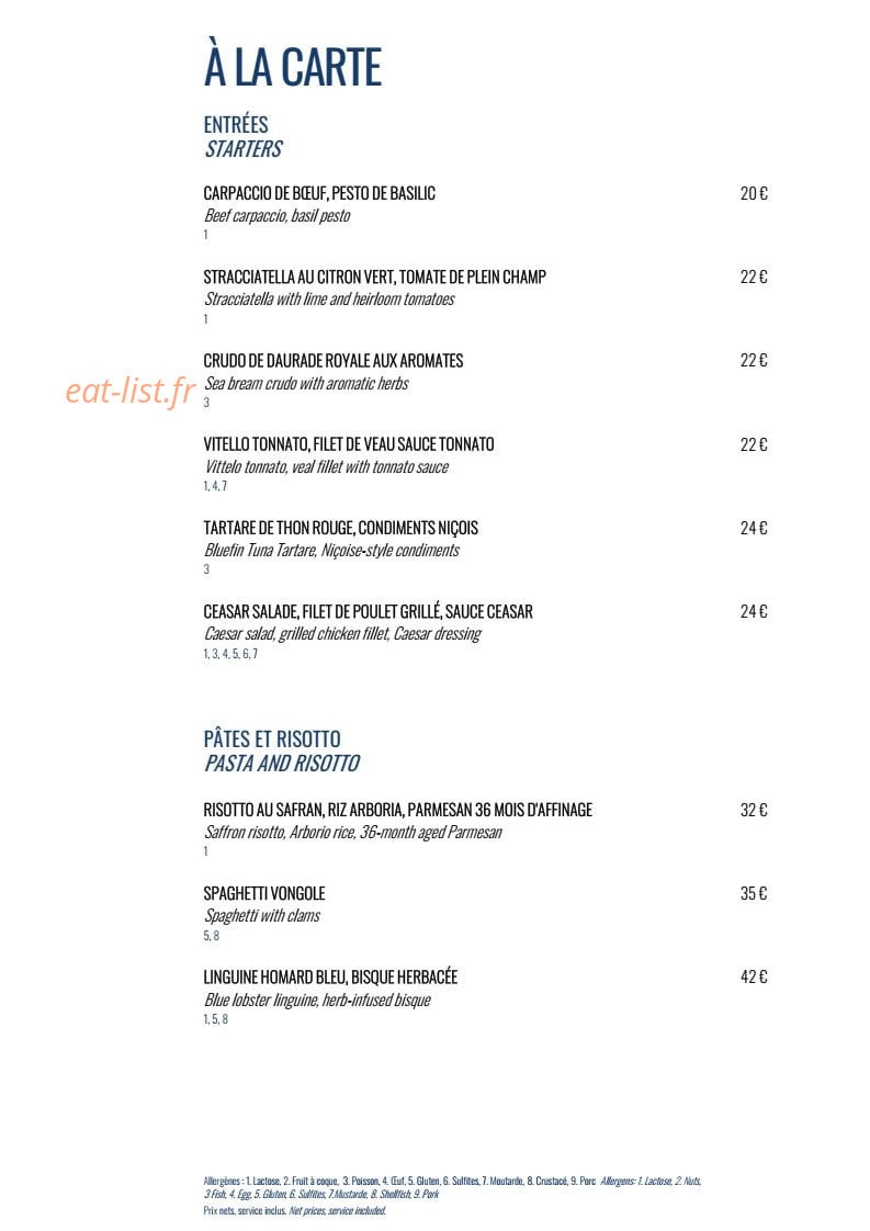 UP restaurant — carte page 2