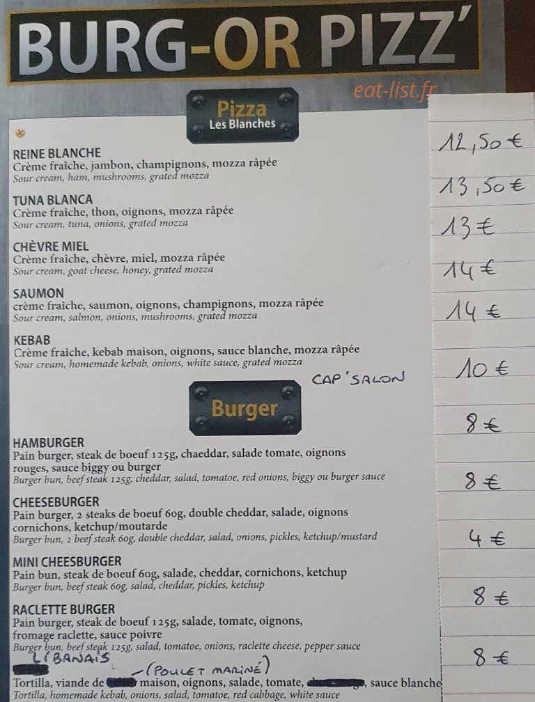 Burg- or pizz — carte page 1