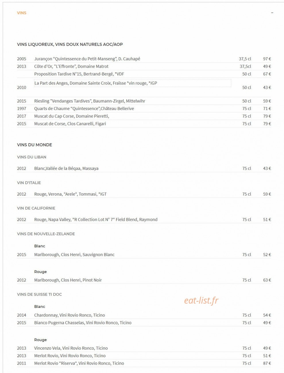La Table — carte page 5