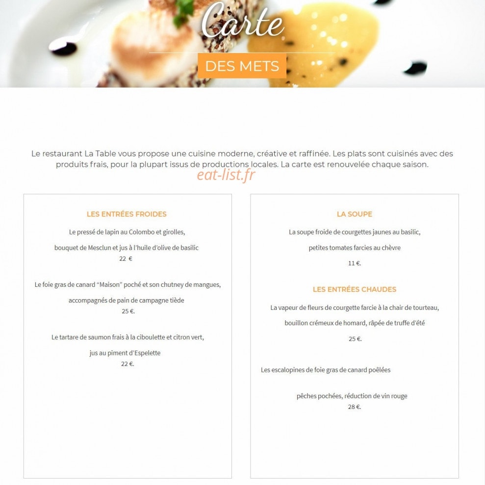 La Table — carte page 1