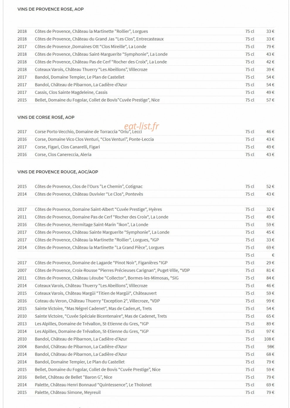 La Table — carte page 7