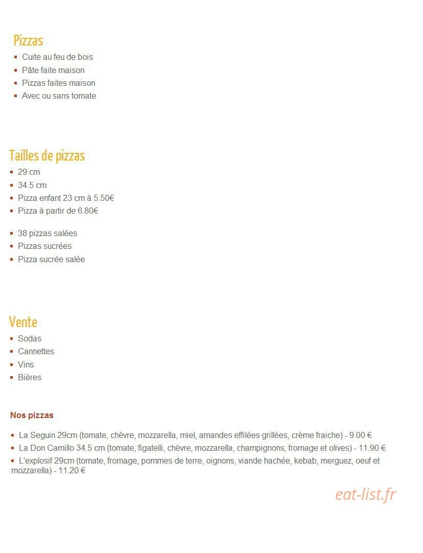 Don Camillo Pizza — carte page 1