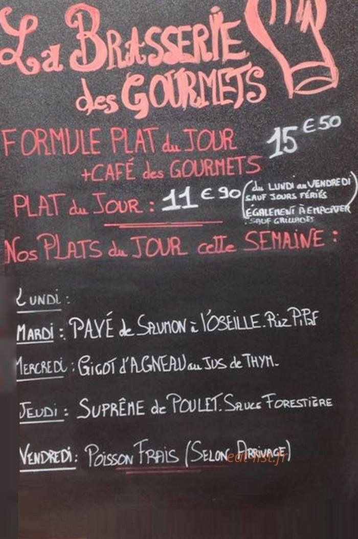 La Brasserie des Gourmets — carte page 1