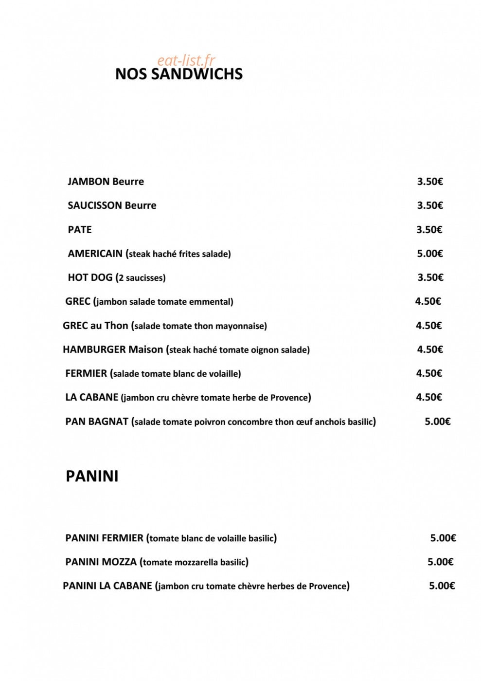 La Cabane — carte page 3