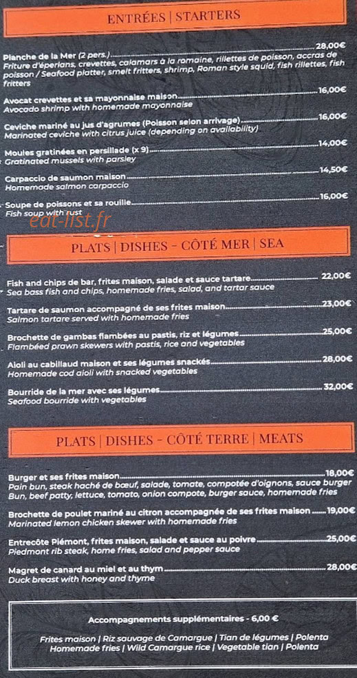 Carte et menu de La P'tite Moulerie à Saint Raphael — Les entrées et plats